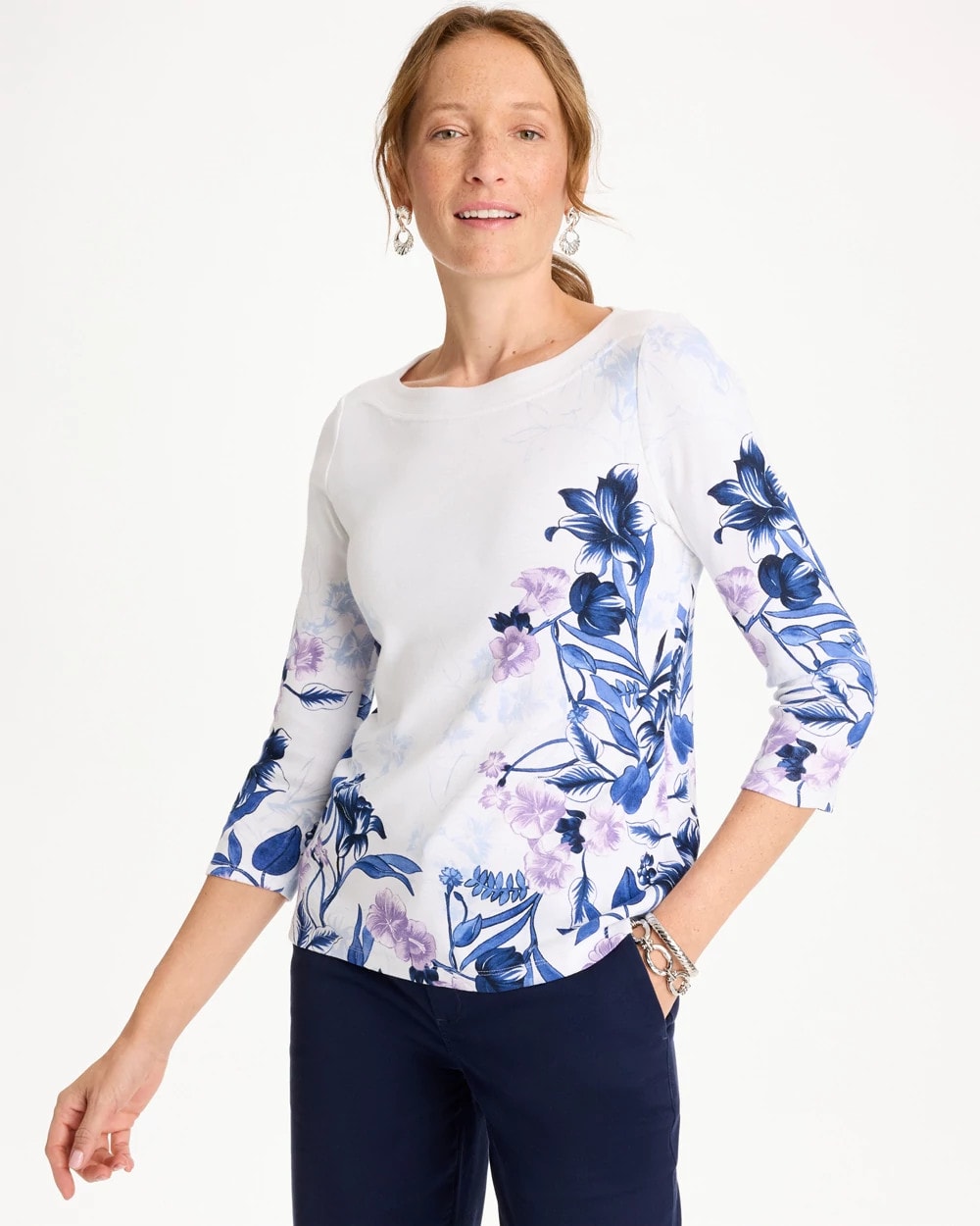 Chico's Premium | Printed Pima 3/4 Sleeve Tee