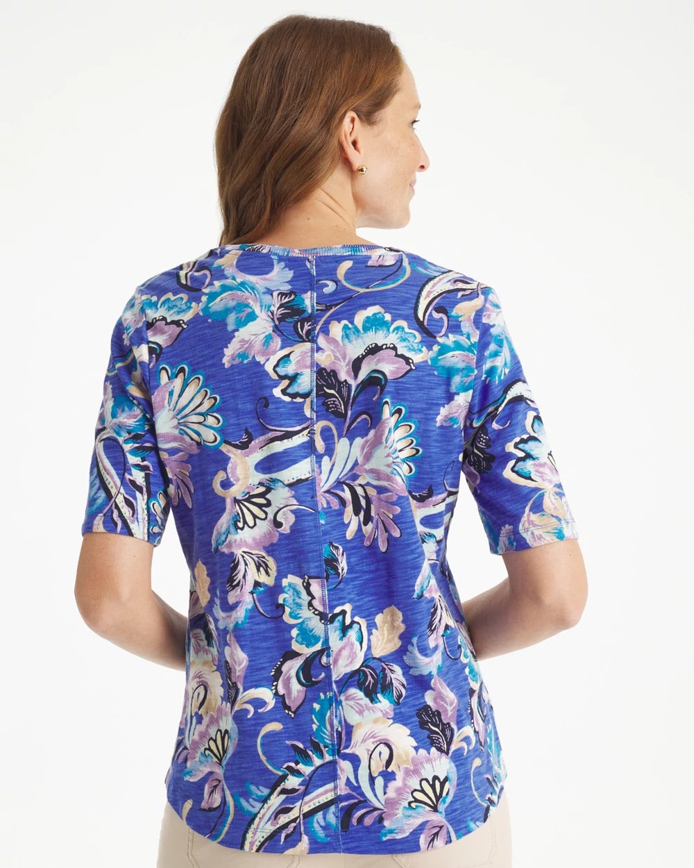 Chico's New | Paisley Cotton Slub V-Neck Tee