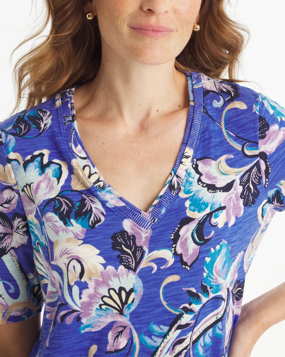 Chico's New | Paisley Cotton Slub V-Neck Tee