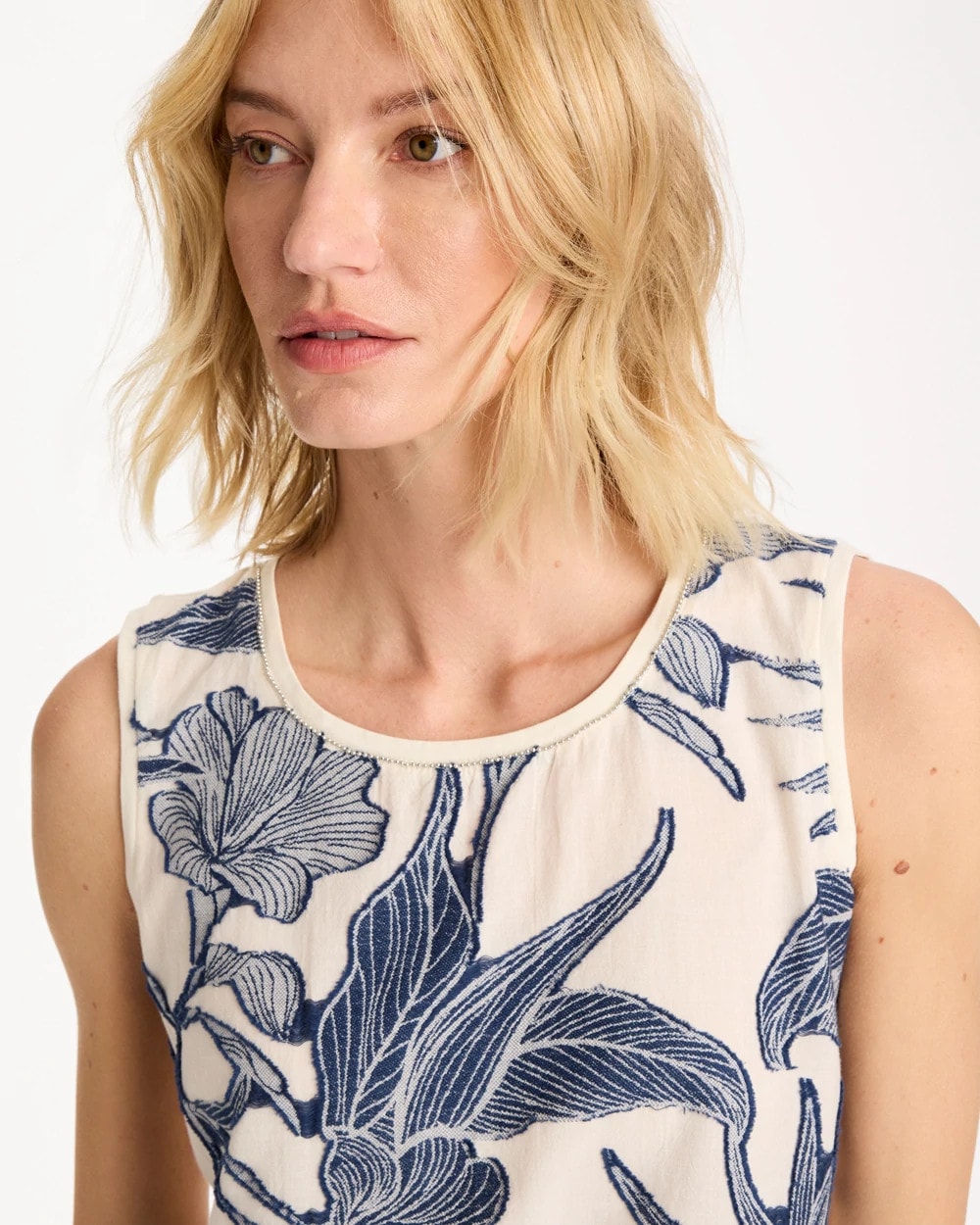 Chico's Discount | Caviar Trim Floral Tank