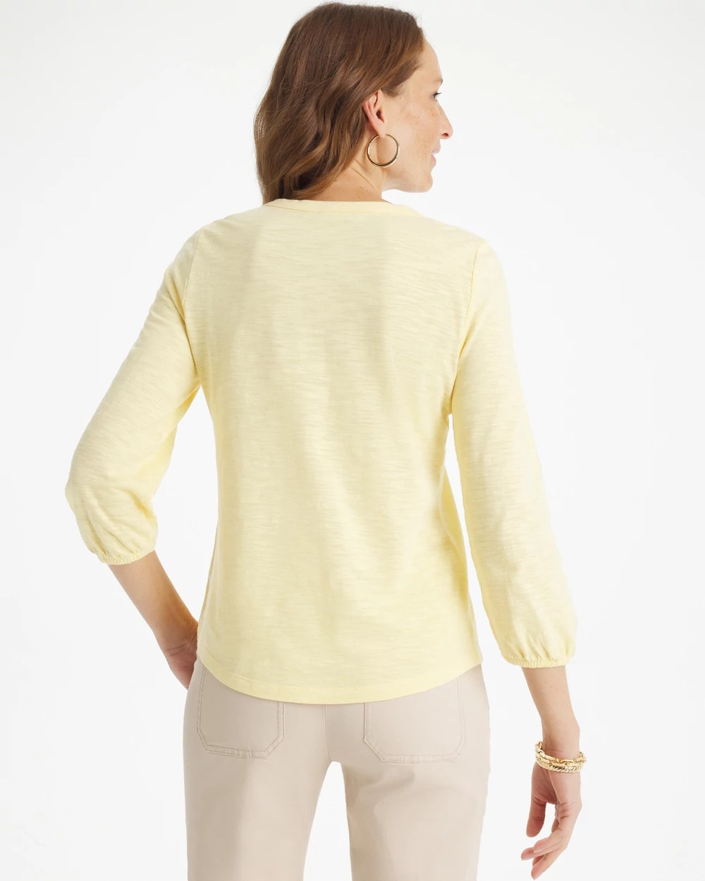 Chico's Latest | Puff Sleeve Cotton Slub Henley Tee