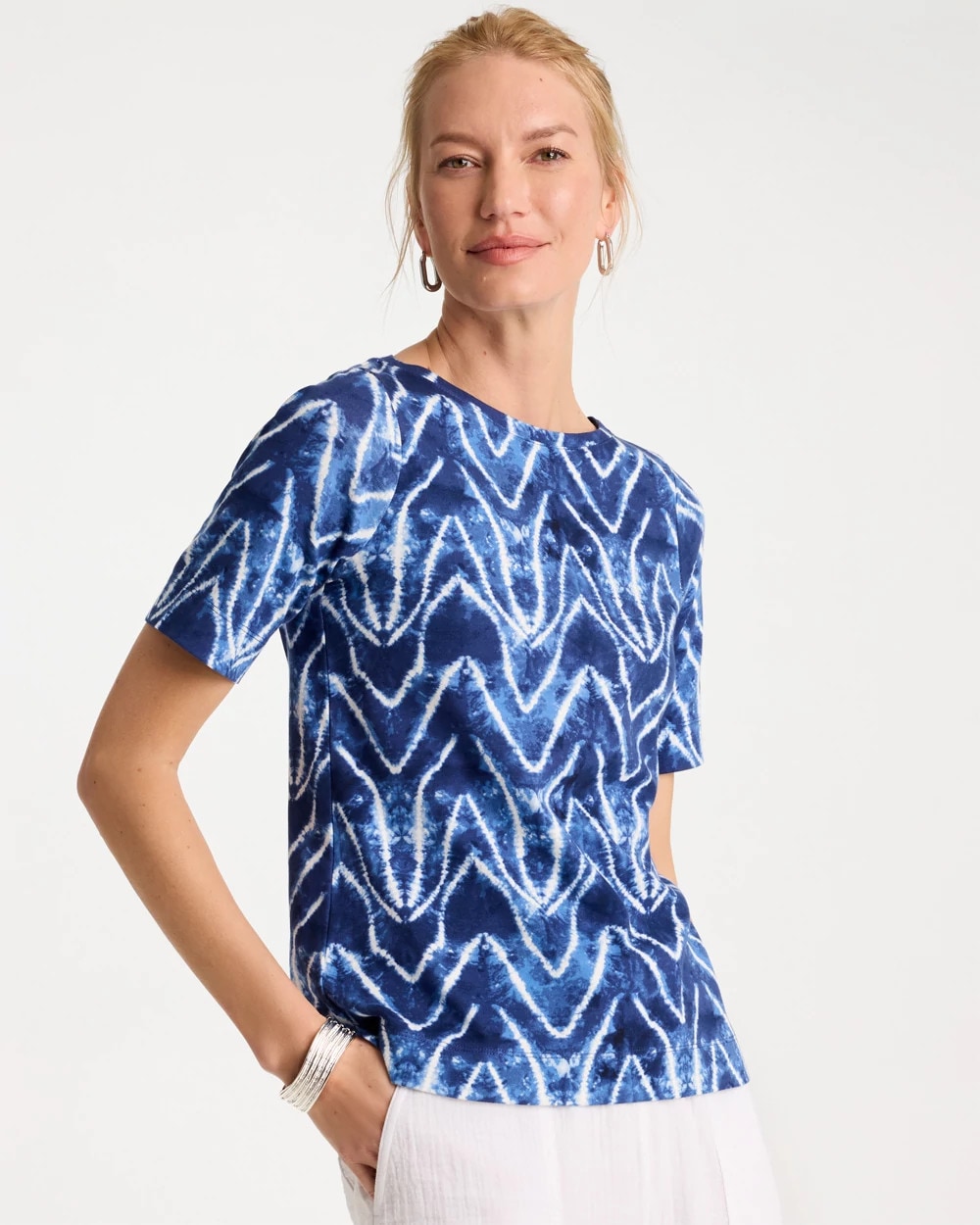 Chico's Sale | Tie Dye Chevron Pima Elbow Sleeve Tee