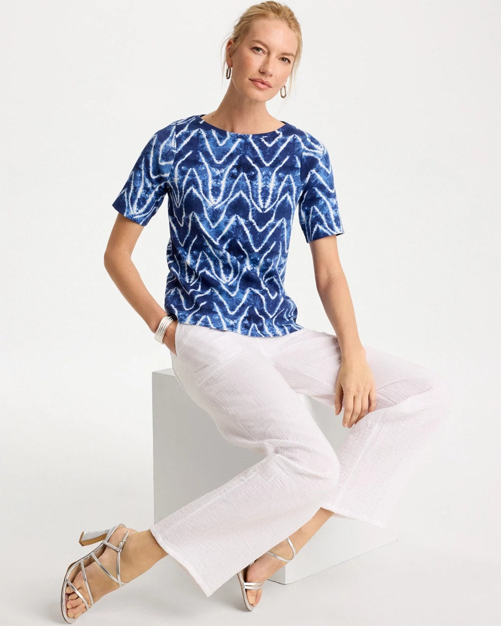 Chico's Sale | Tie Dye Chevron Pima Elbow Sleeve Tee