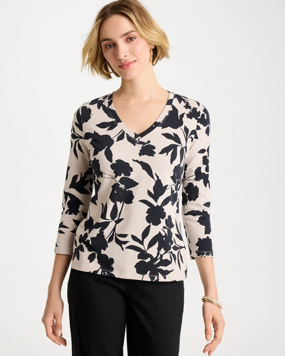 Chico's Exclusive | Cotton Stretch 3/4 Sleeve Floral Tee