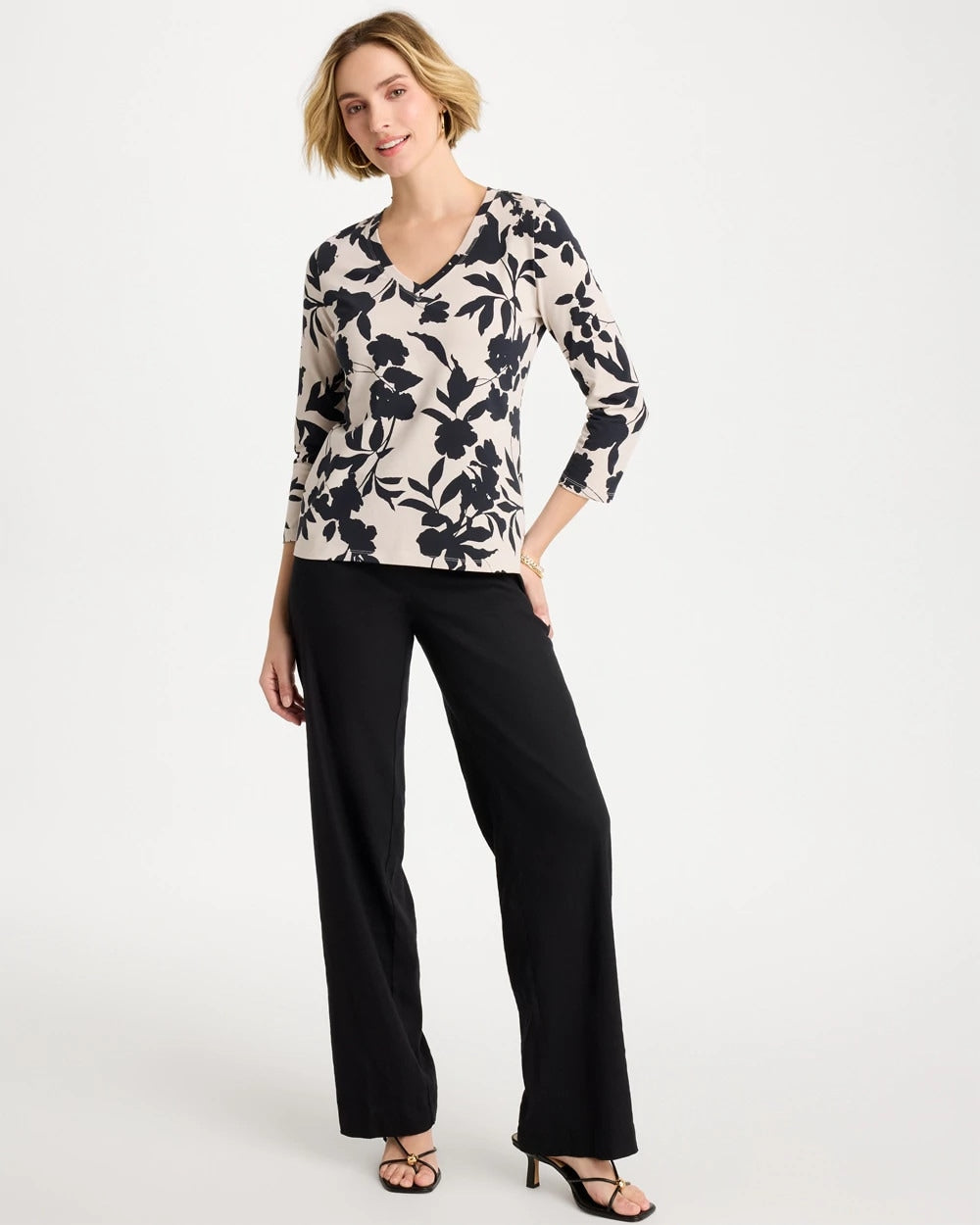 Chico's Exclusive | Cotton Stretch 3/4 Sleeve Floral Tee