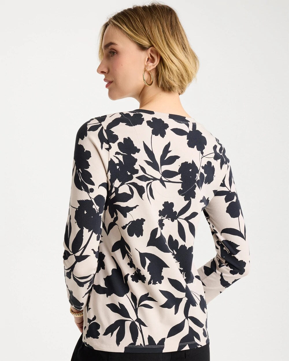 Chico's Exclusive | Cotton Stretch 3/4 Sleeve Floral Tee