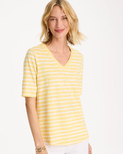 Chico's Value | Striped Cotton Slub V-Neck Tee