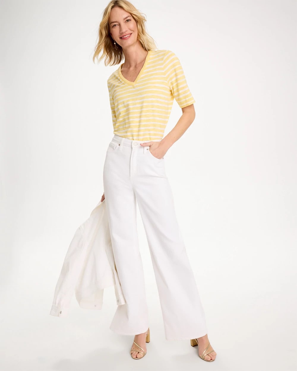 Chico's Value | Striped Cotton Slub V-Neck Tee