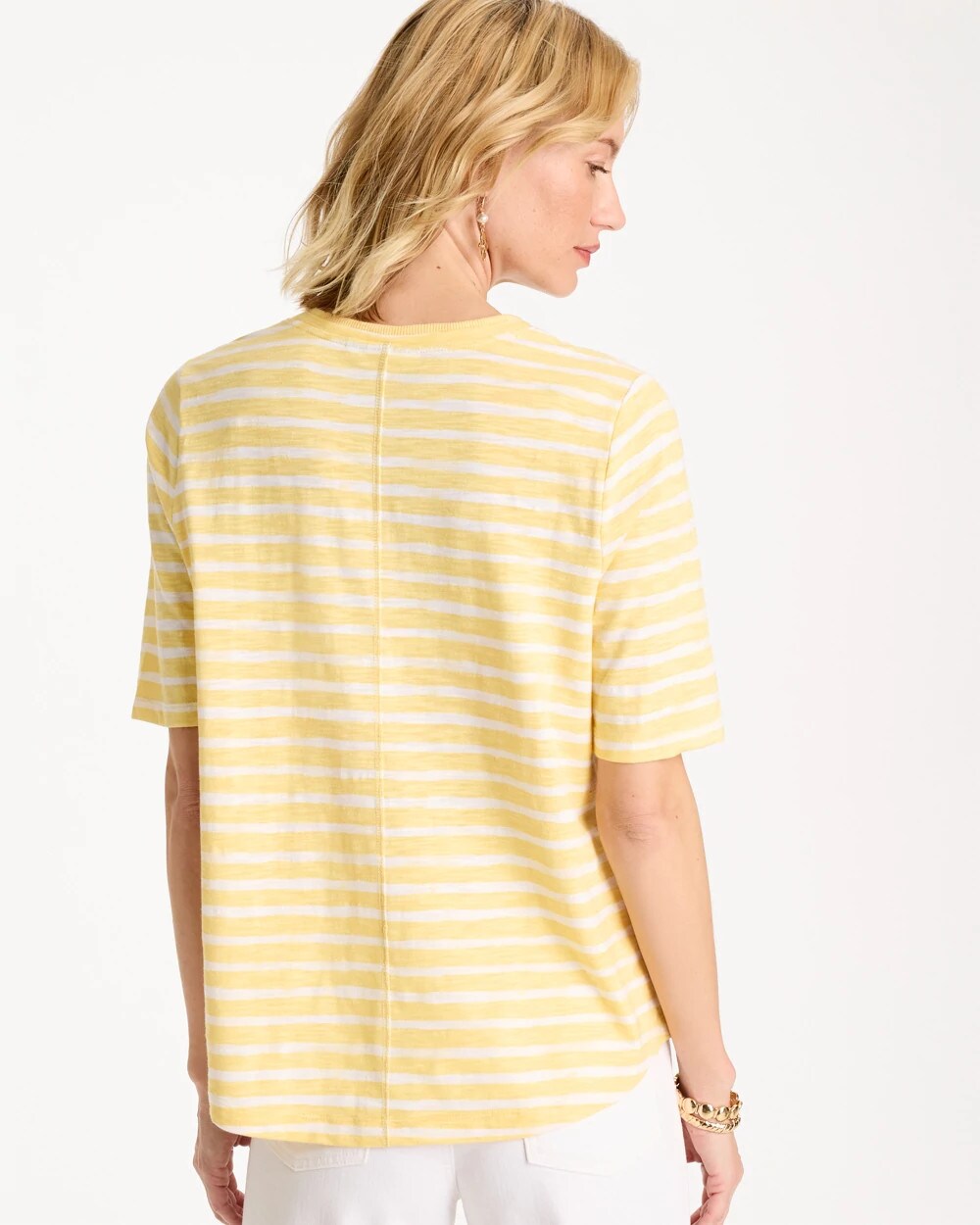 Chico's Value | Striped Cotton Slub V-Neck Tee
