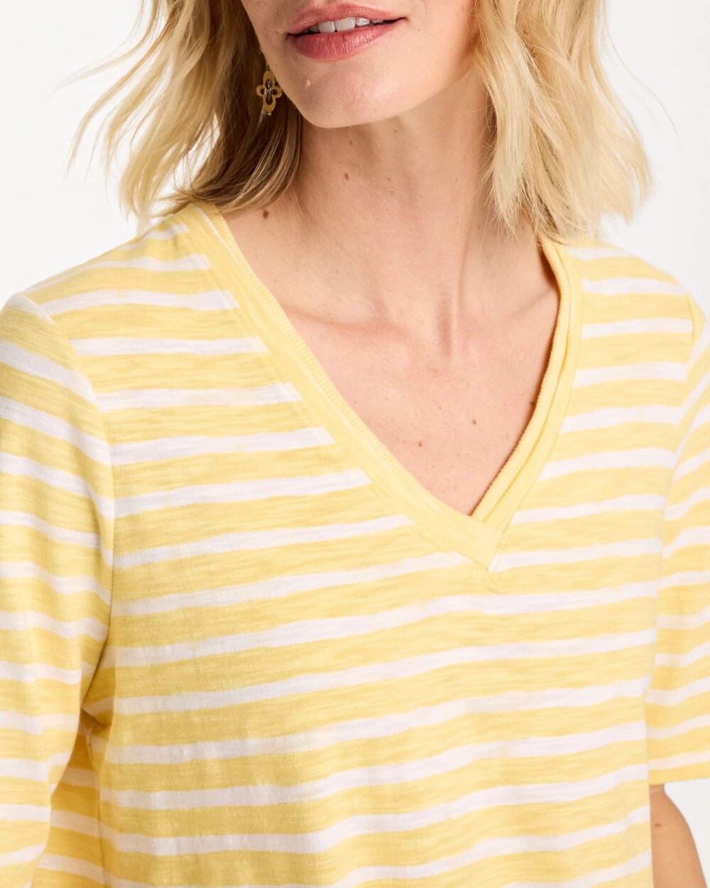 Chico's Value | Striped Cotton Slub V-Neck Tee