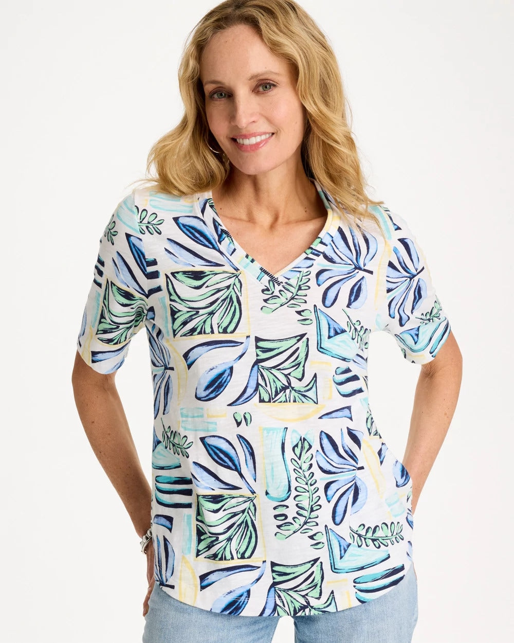 Chico's Hot Sale | Palm Cotton Slub V-Neck Tee