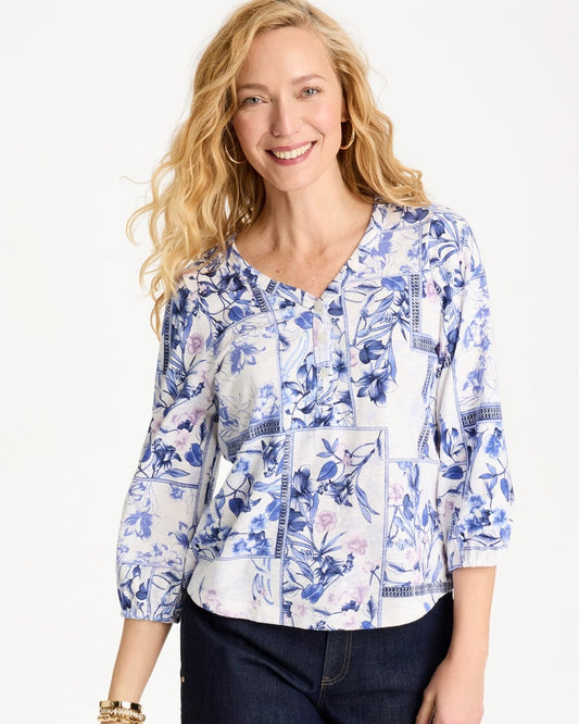 Chico's Best Price | Elle Puff Sleeve Cotton Slub Henley Tee
