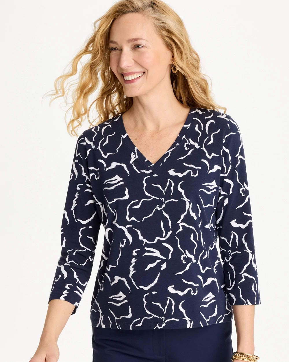 Chico's Great Value | Maya Cotton Stretch 3/4 Sleeve Tee