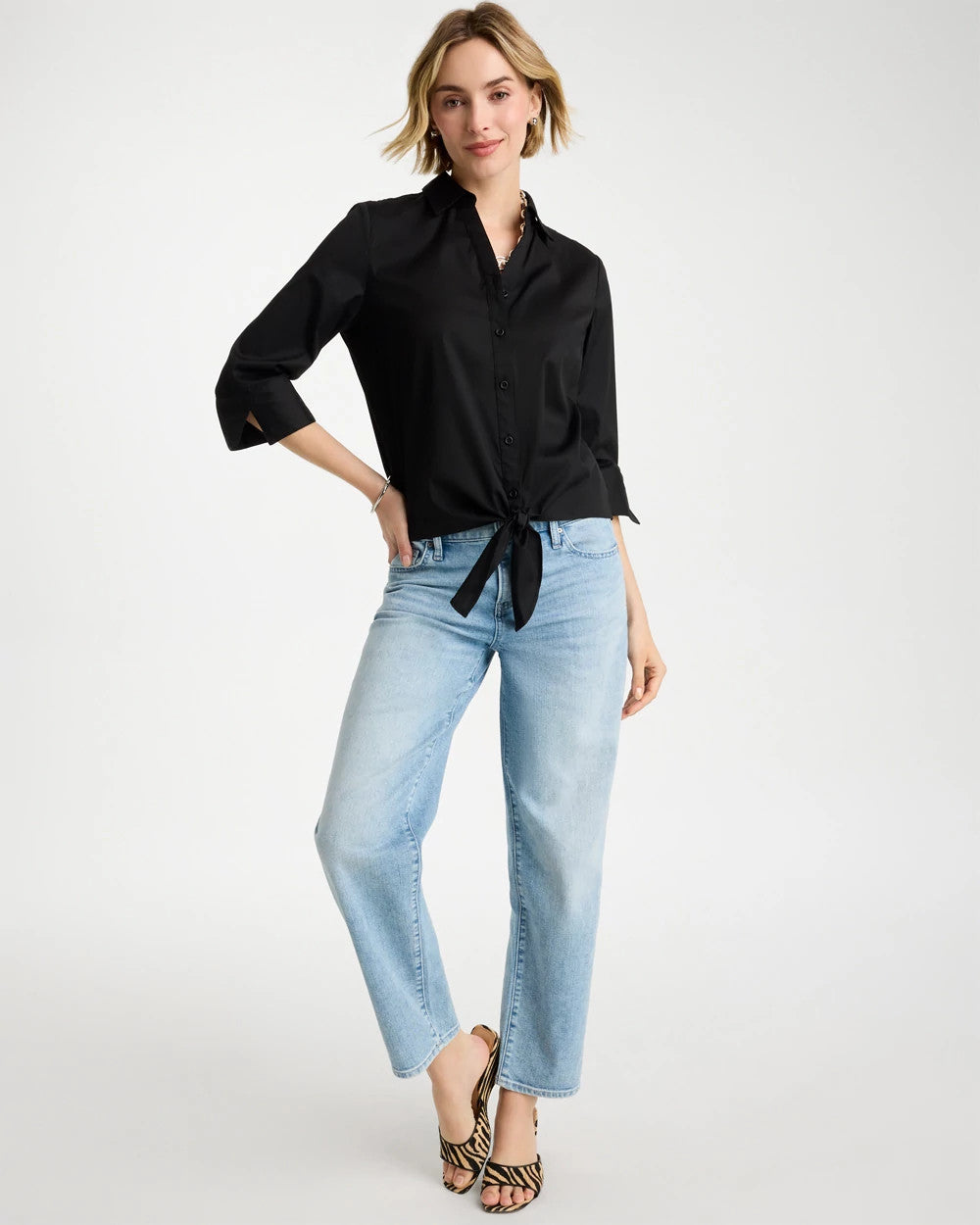 Chico's Sale | Poplin Cotton Tie-Front Top