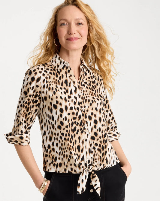 Chico's Best Price | Poplin Cotton Animal Print Tie-Front Top