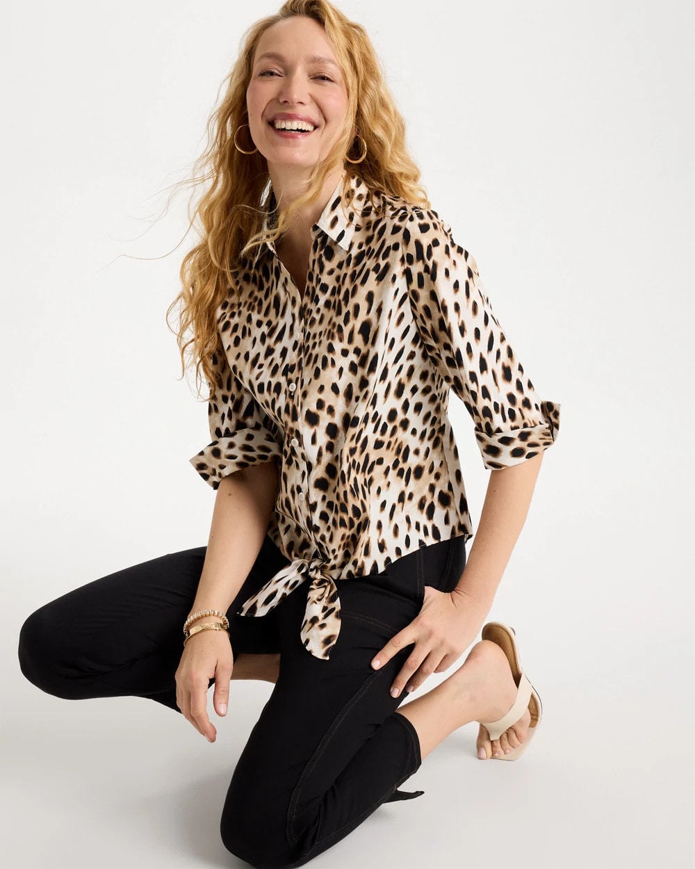 Chico's Best Price | Poplin Cotton Animal Print Tie-Front Top