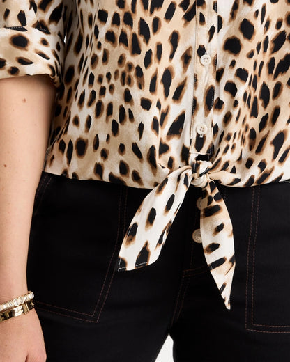 Chico's Best Price | Poplin Cotton Animal Print Tie-Front Top