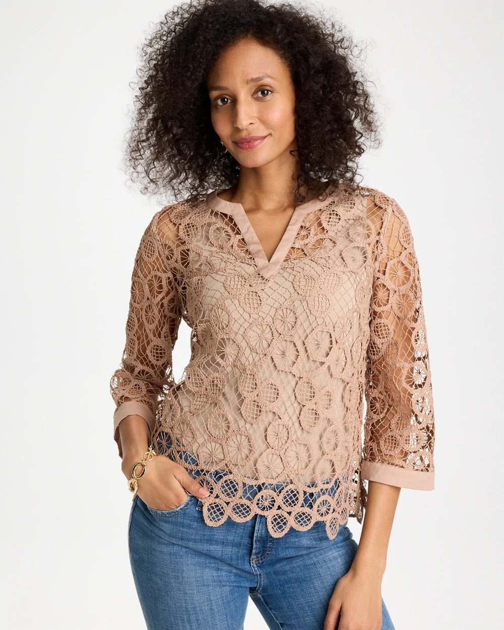 Chico's Premium | Mixed-Media Medallion Lace Top