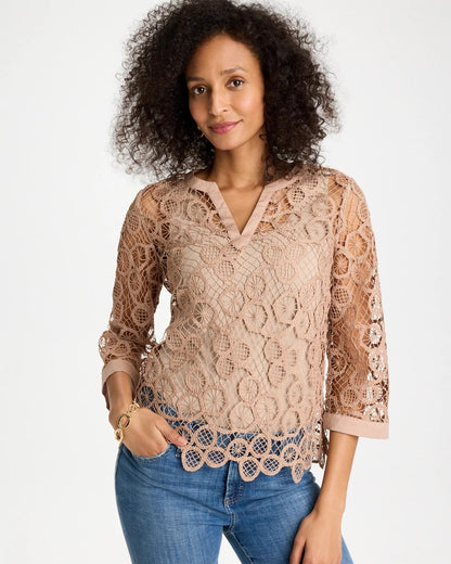 Chico's Premium | Mixed-Media Medallion Lace Top