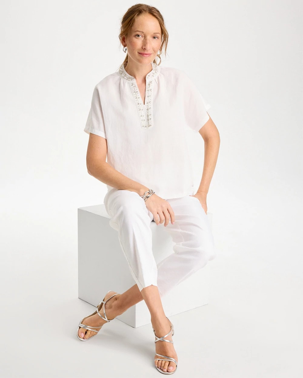 Chico's Best Seller | Linen Embellished Popover Top