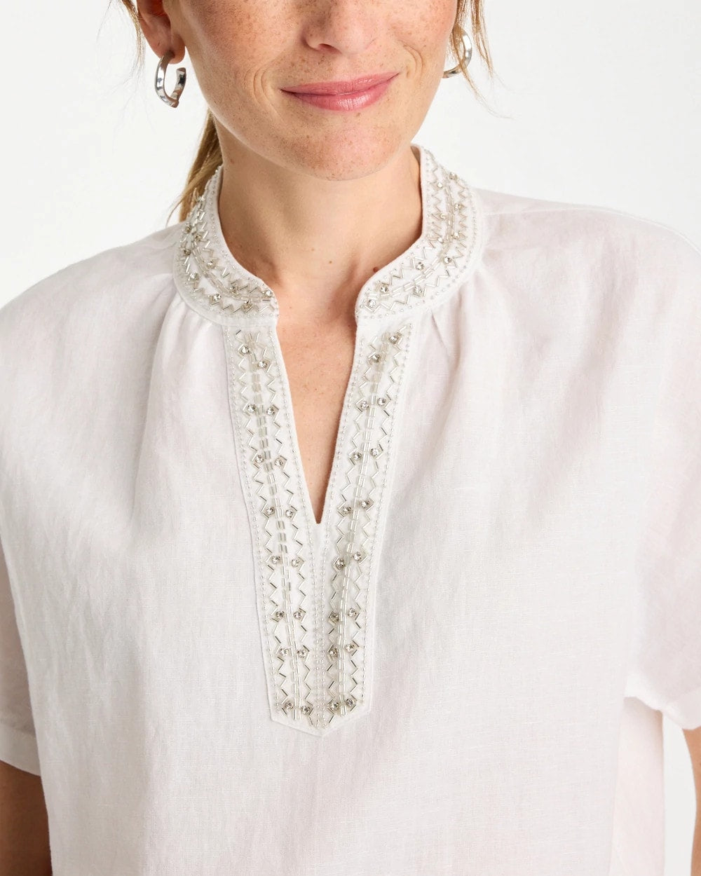 Chico's Best Seller | Linen Embellished Popover Top