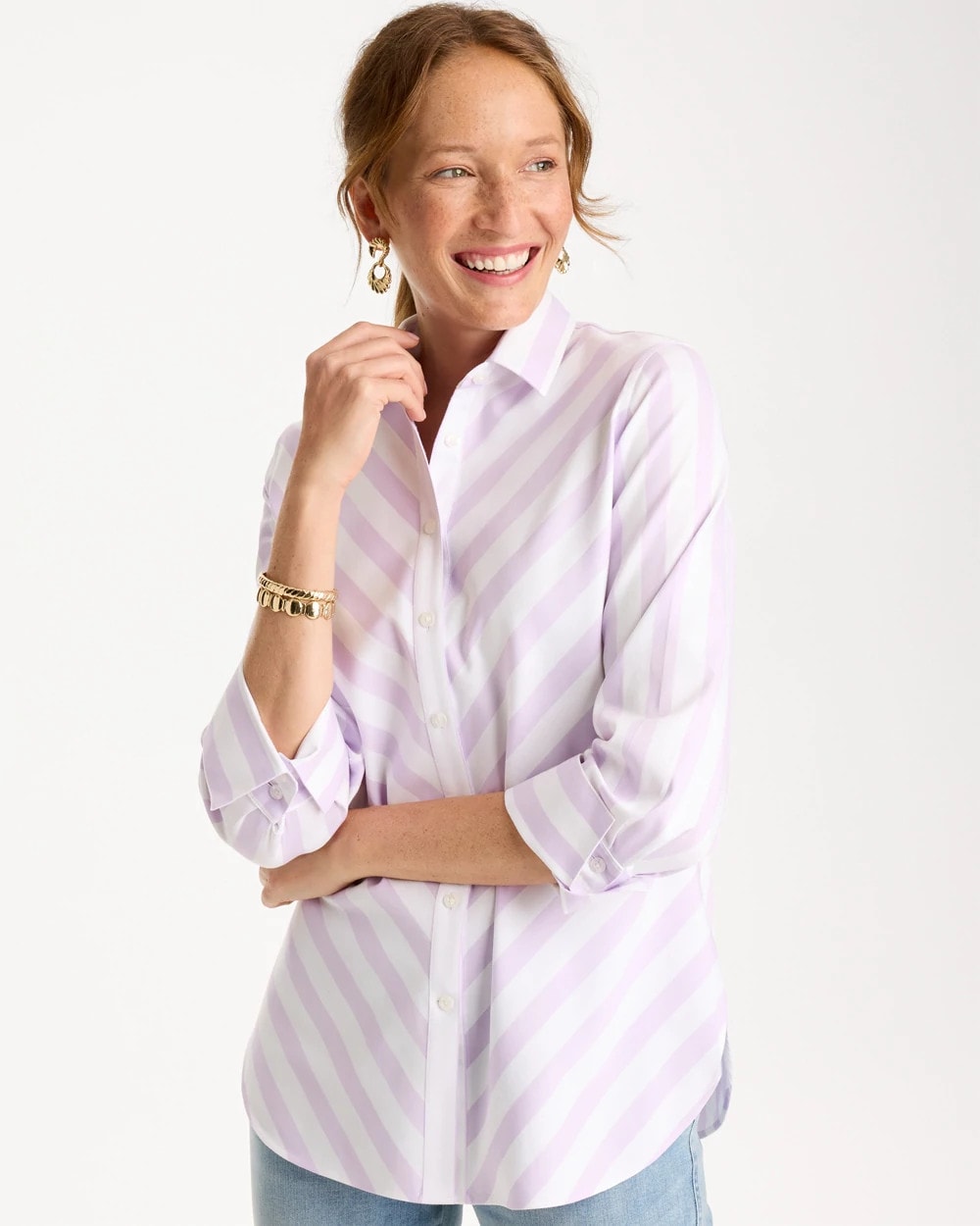 Chico's Essential | No Iron™ Stretch Striped Shirt