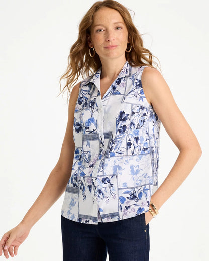 Chico's Best Price | Cotton-Blend Classic Printed Sleeveless Shirt