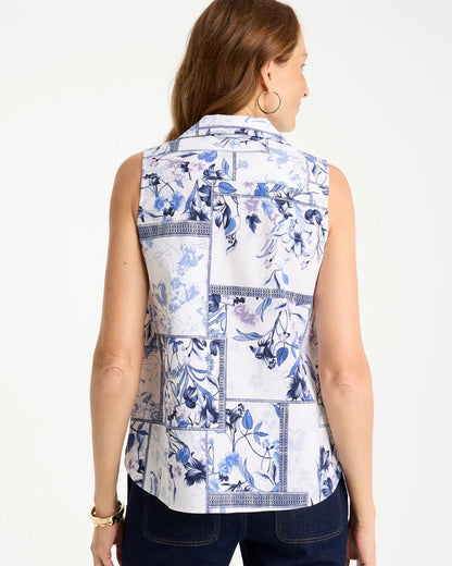 Chico's Best Price | Cotton-Blend Classic Printed Sleeveless Shirt