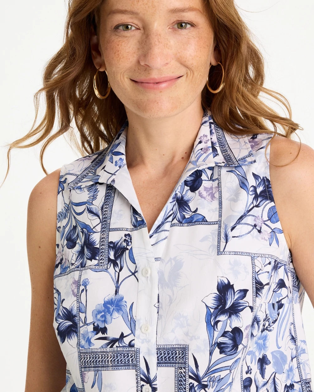Chico's Best Price | Cotton-Blend Classic Printed Sleeveless Shirt