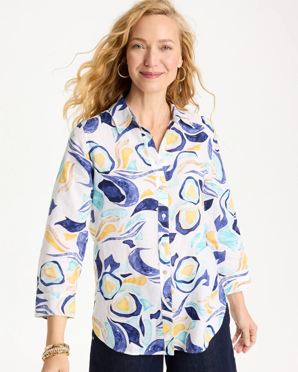 Chico's New | No Iron™ Linen Handpainted Print Shirt