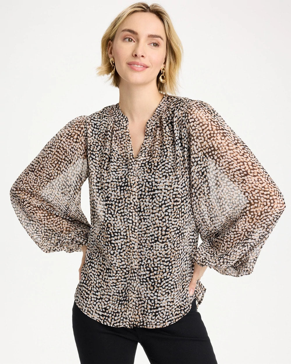 Chico's Exclusive | Georgette Printed Squares Blouse