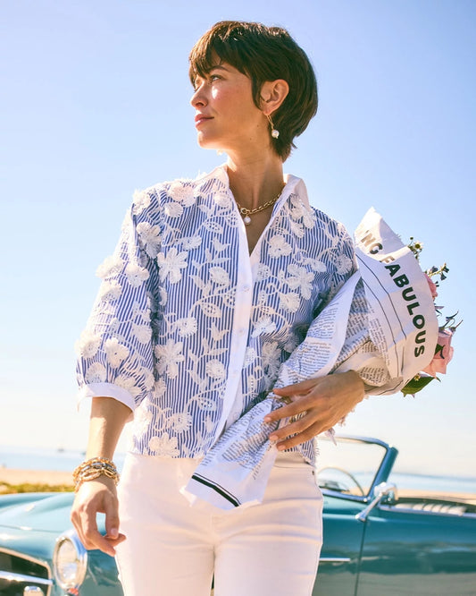 Chico's Quality | Cotton 3D Embroidered Striped Shirt