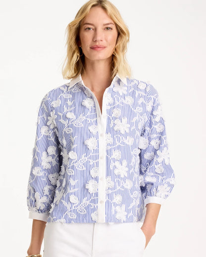 Chico's Quality | Cotton 3D Embroidered Striped Shirt