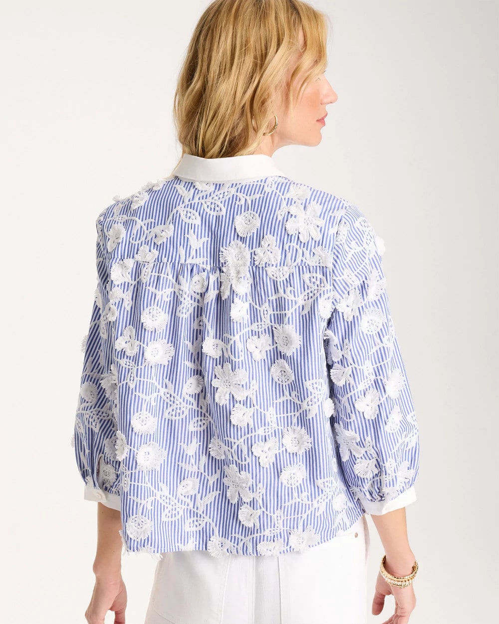 Chico's Quality | Cotton 3D Embroidered Striped Shirt