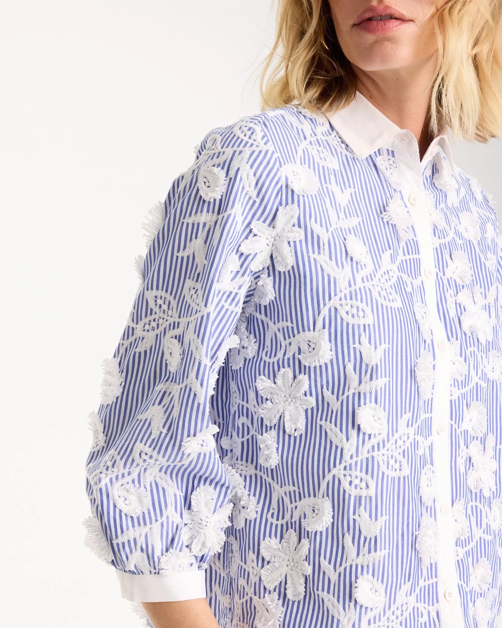 Chico's Quality | Cotton 3D Embroidered Striped Shirt