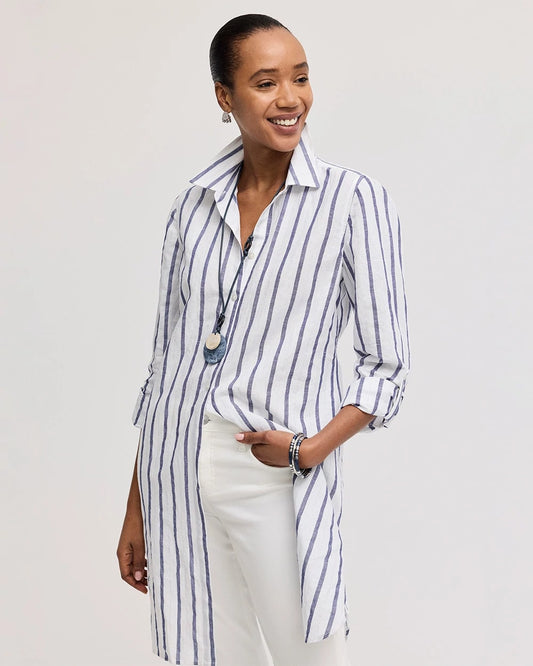 Chico's Special Offer | Linen Metallic Striped Duster Shirt
