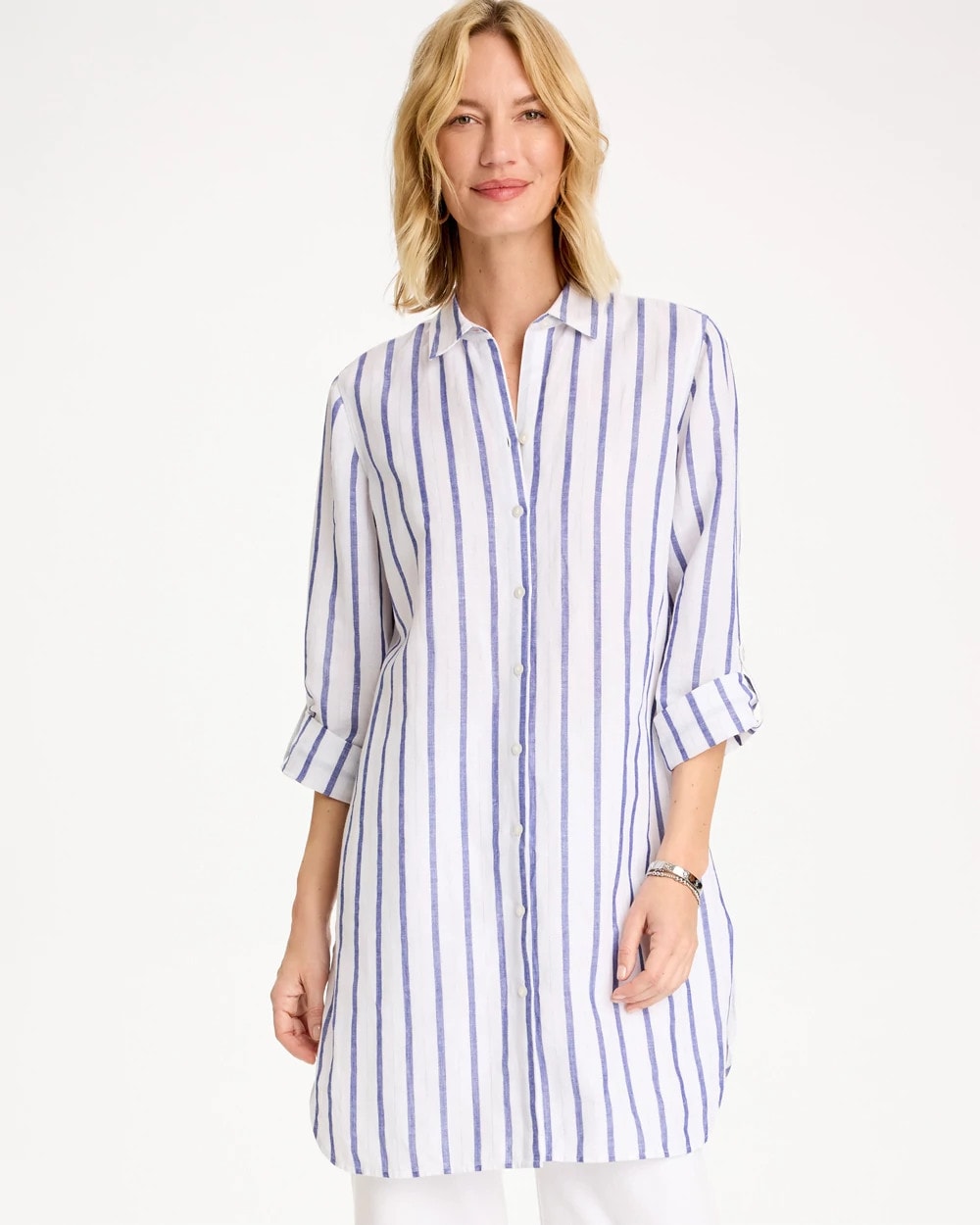 Chico's Special Offer | Linen Metallic Striped Duster Shirt