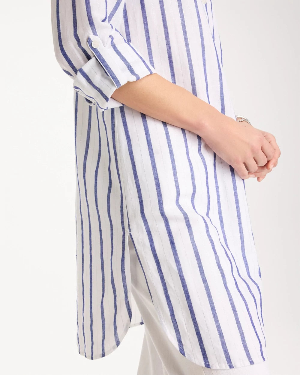 Chico's Special Offer | Linen Metallic Striped Duster Shirt