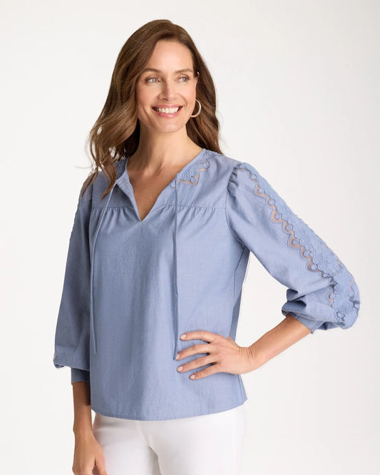 Chico's New | Chambray Lace Tie-Front Blouse