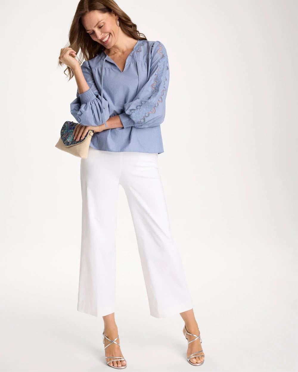 Chico's New | Chambray Lace Tie-Front Blouse