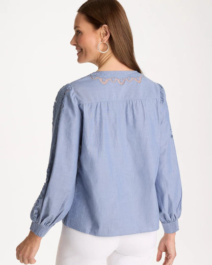Chico's New | Chambray Lace Tie-Front Blouse