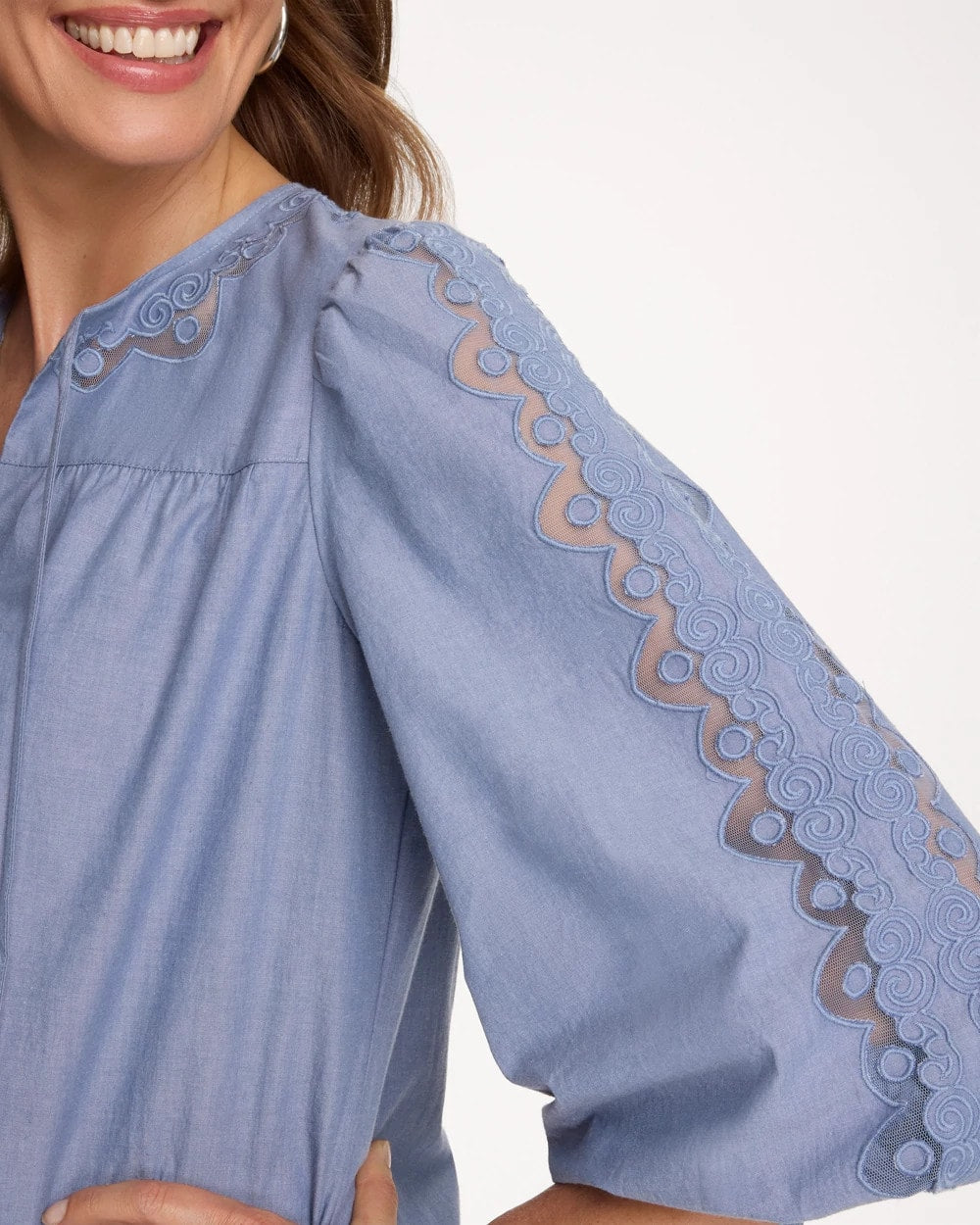Chico's New | Chambray Lace Tie-Front Blouse