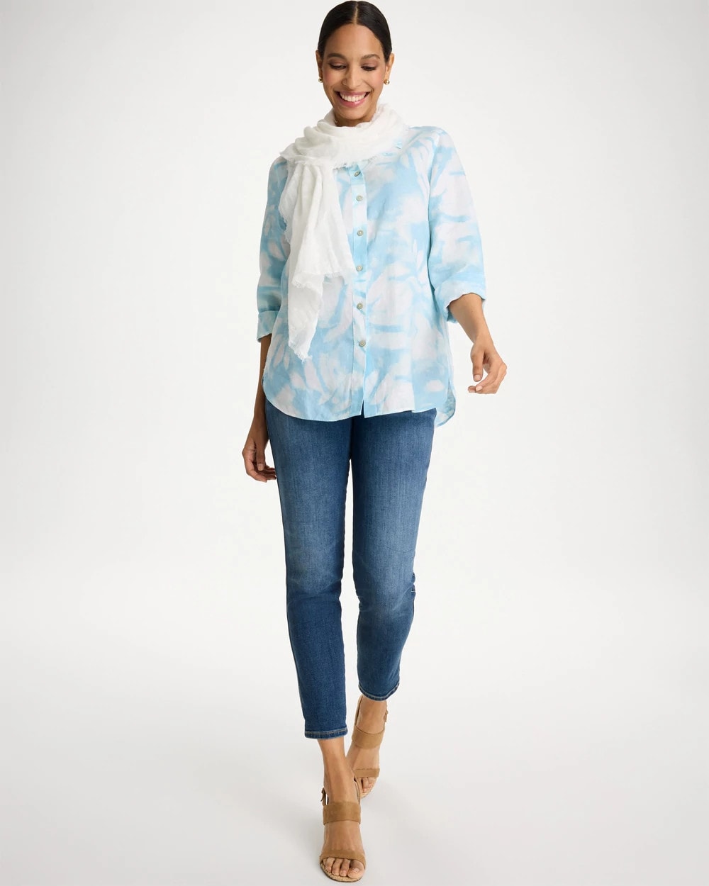 Chico's Trusted | Tie-Dye No Iron Linen Shirt