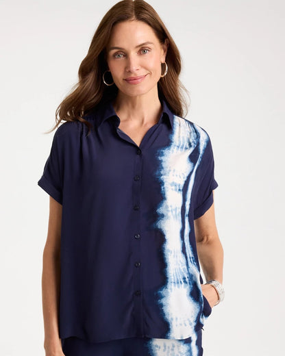 Chico's Classic | Faux Silk Henley Colorblock Top