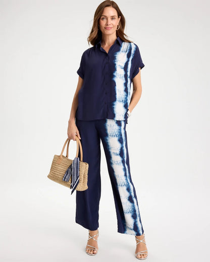 Chico's Classic | Faux Silk Henley Colorblock Top