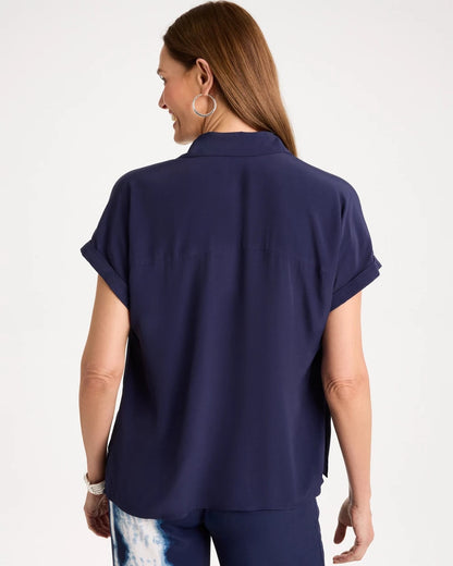 Chico's Classic | Faux Silk Henley Colorblock Top