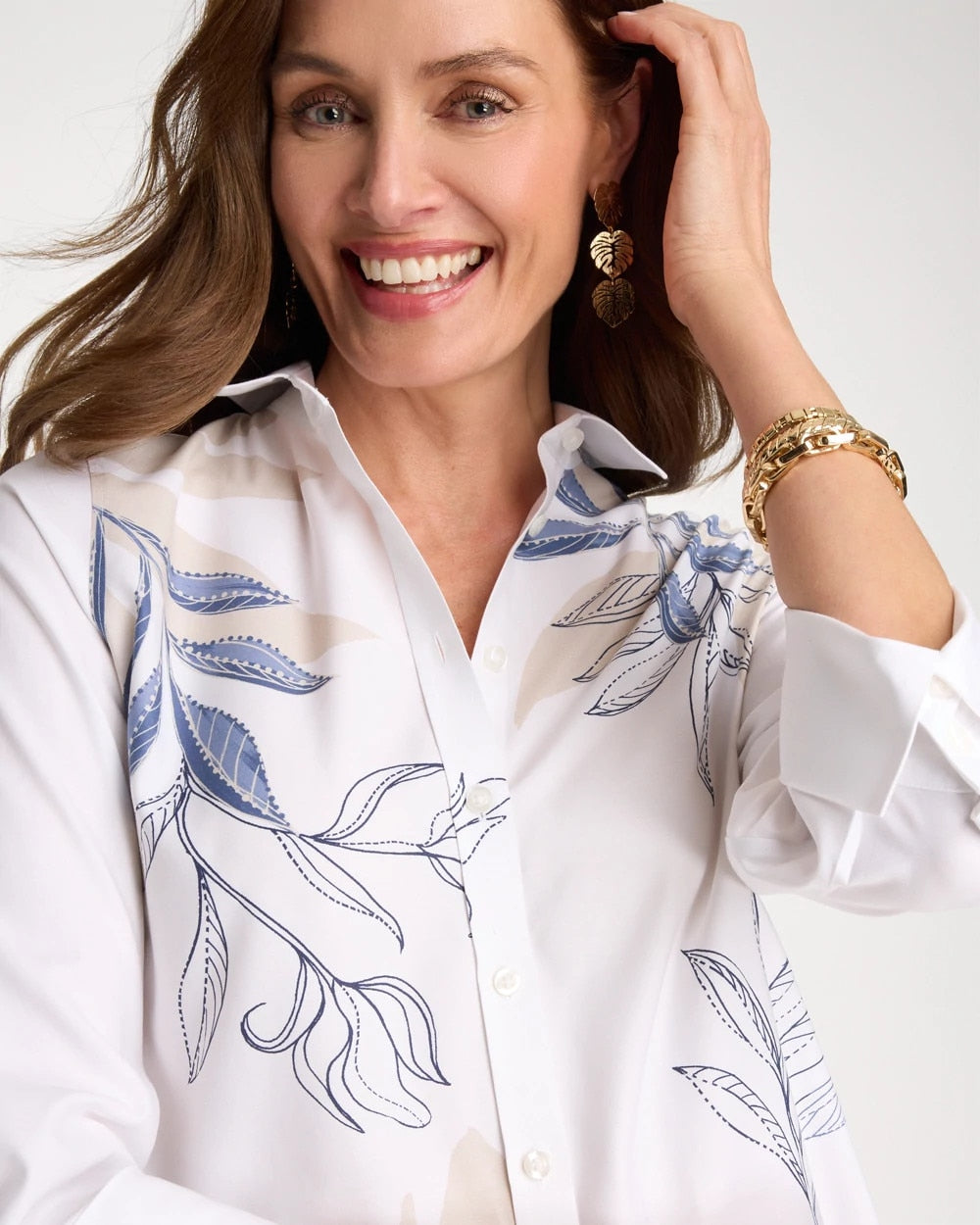 Chico's Classic | Placed Print No Iron Stretch Shirt