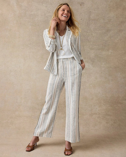 Chico's Recommended | Striped Piped Linen Fly Front Pants
