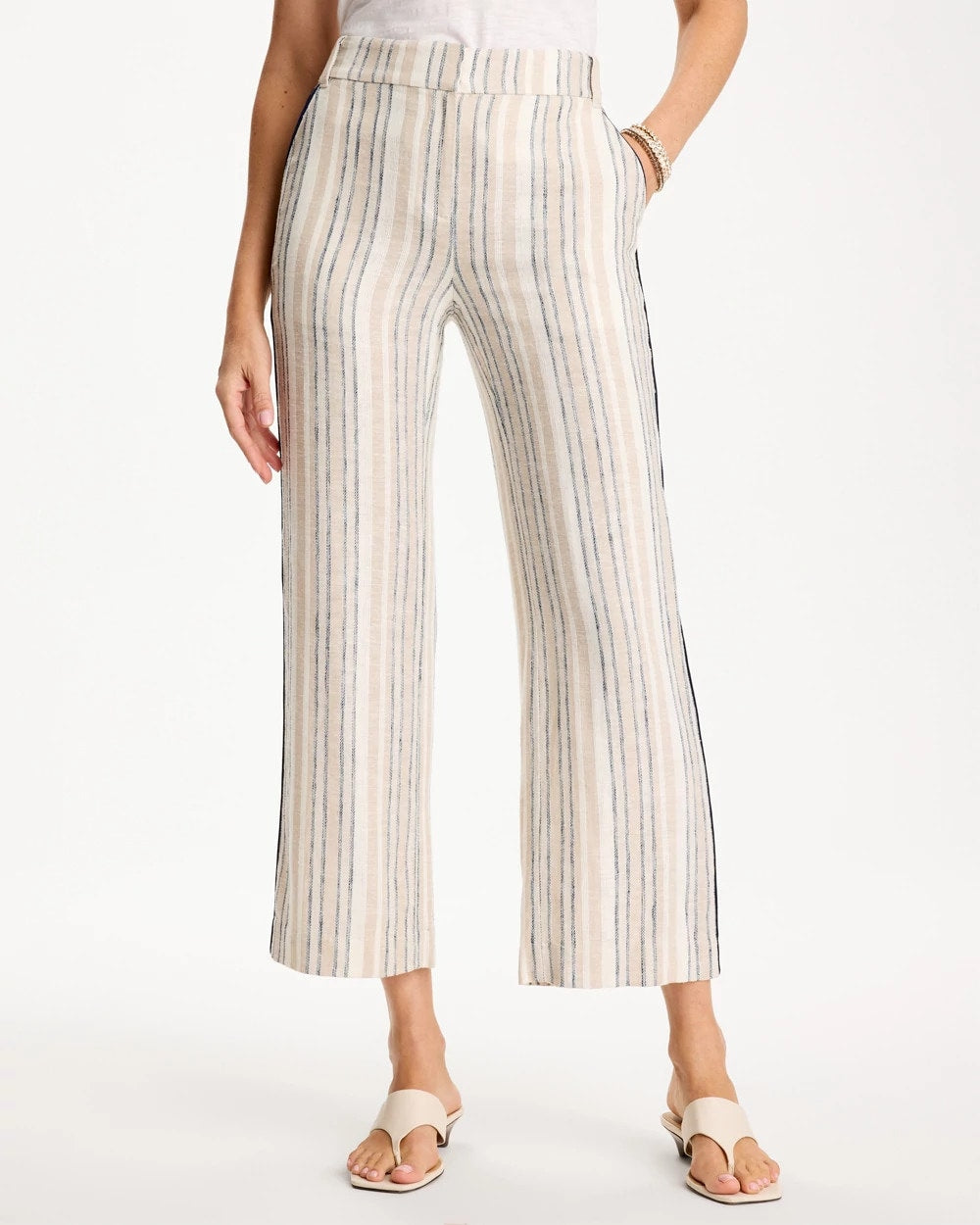 Chico's Recommended | Striped Piped Linen Fly Front Pants