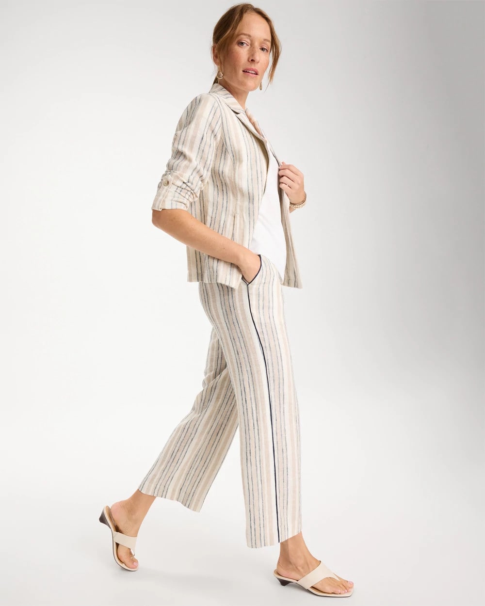 Chico's Recommended | Striped Piped Linen Fly Front Pants